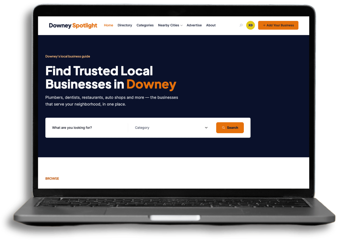 Downey Spotlight directory shown on a laptop